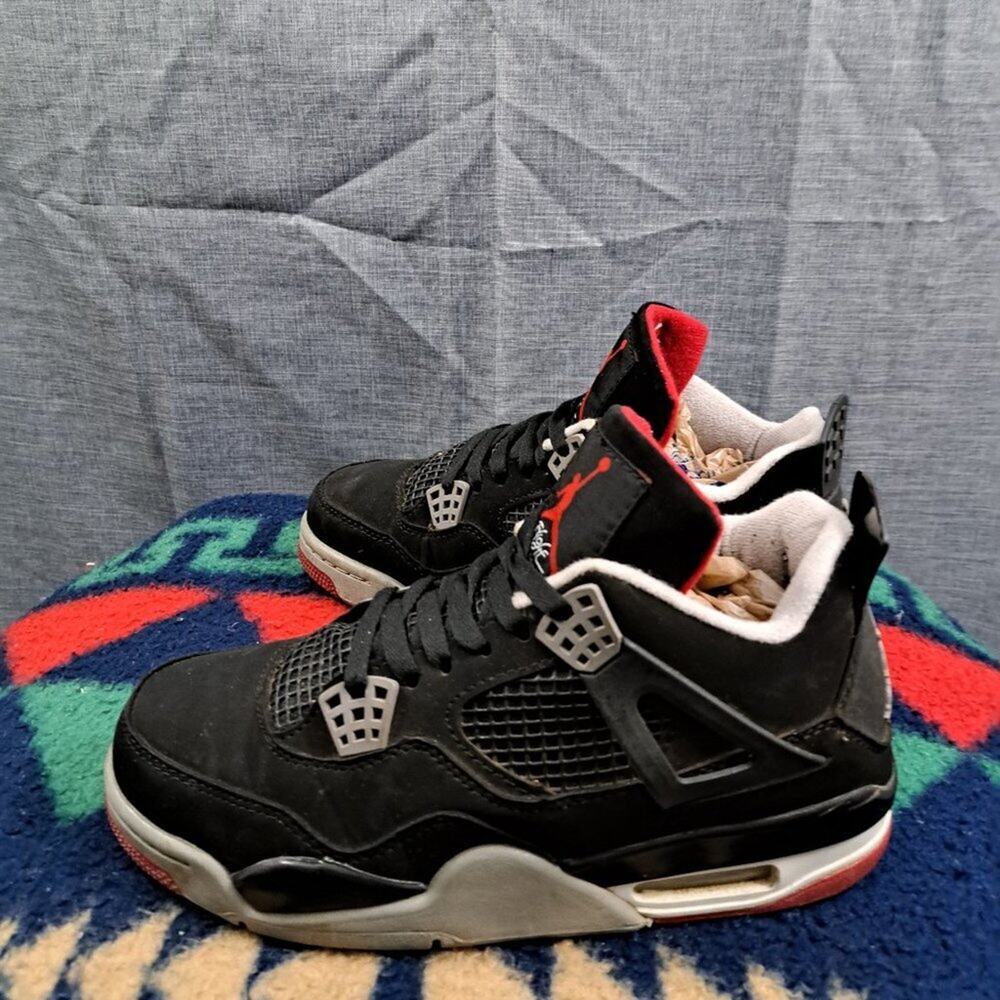 %Nike Air Jordan 4 Retro Bred Flight Men Sneakers Size 7 Year 2016 AJ22